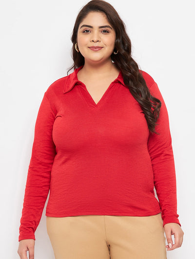Red Collar Neck Solid Top