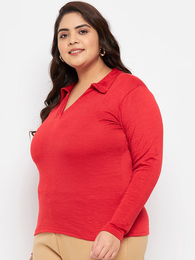 Red Collar Neck Solid Top