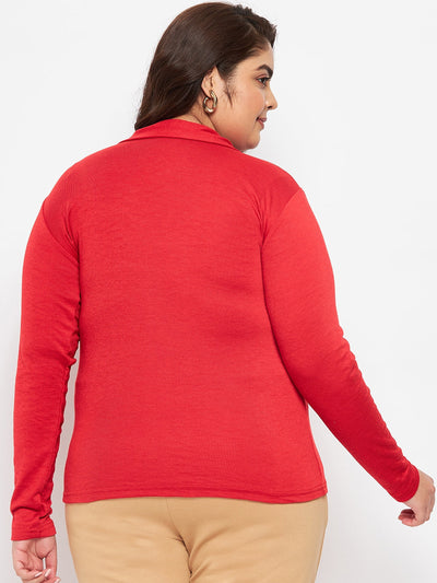 Red Collar Neck Solid Top
