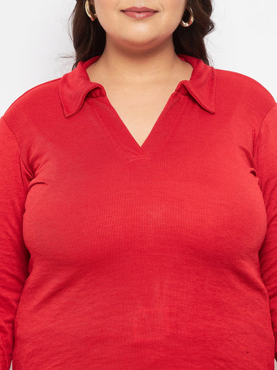 Red Collar Neck Solid Top