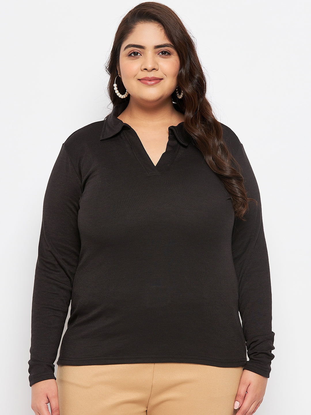 Black Collar Neck Solid Top