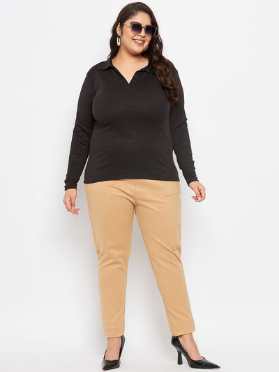 Black Collar Neck Solid Top