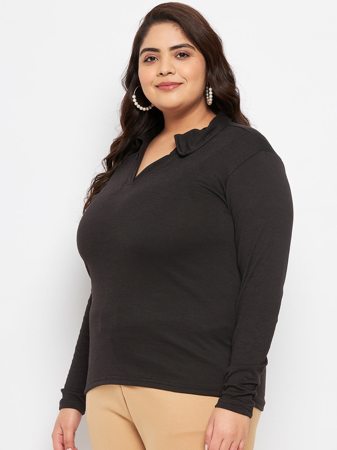 Black Collar Neck Solid Top