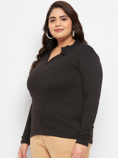 Black Collar Neck Solid Top