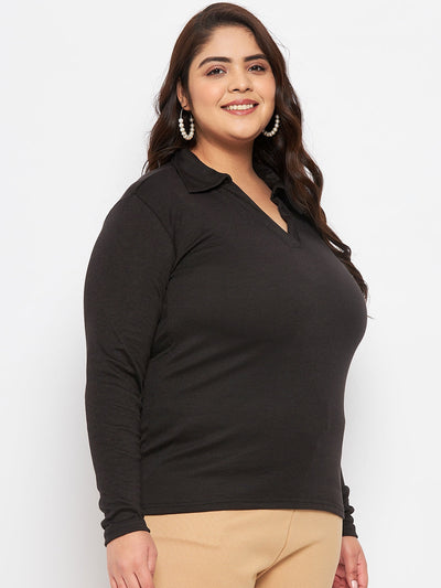 Black Collar Neck Solid Top