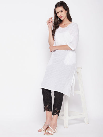 Black Solid Cotton Embroidered Pant