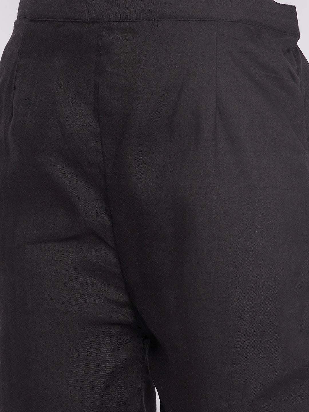 Black Solid Cotton Embroidered Pant