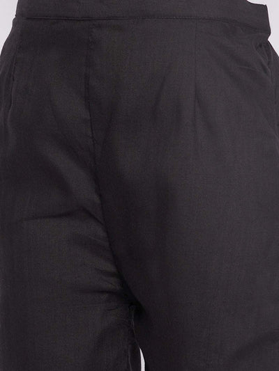 Black Solid Cotton Embroidered Pant