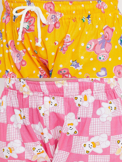 Kydzi Mustard & Pink Printed Rayon Nightsuit (Pack of 2)