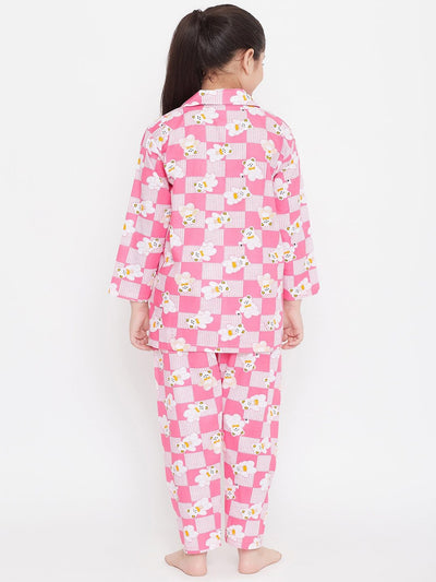 Kydzi Peach & Pink Printed Rayon Nightsuit (Pack of 2)