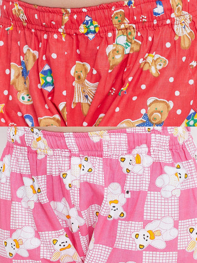Kydzi Peach & Pink Printed Rayon Nightsuit (Pack of 2)