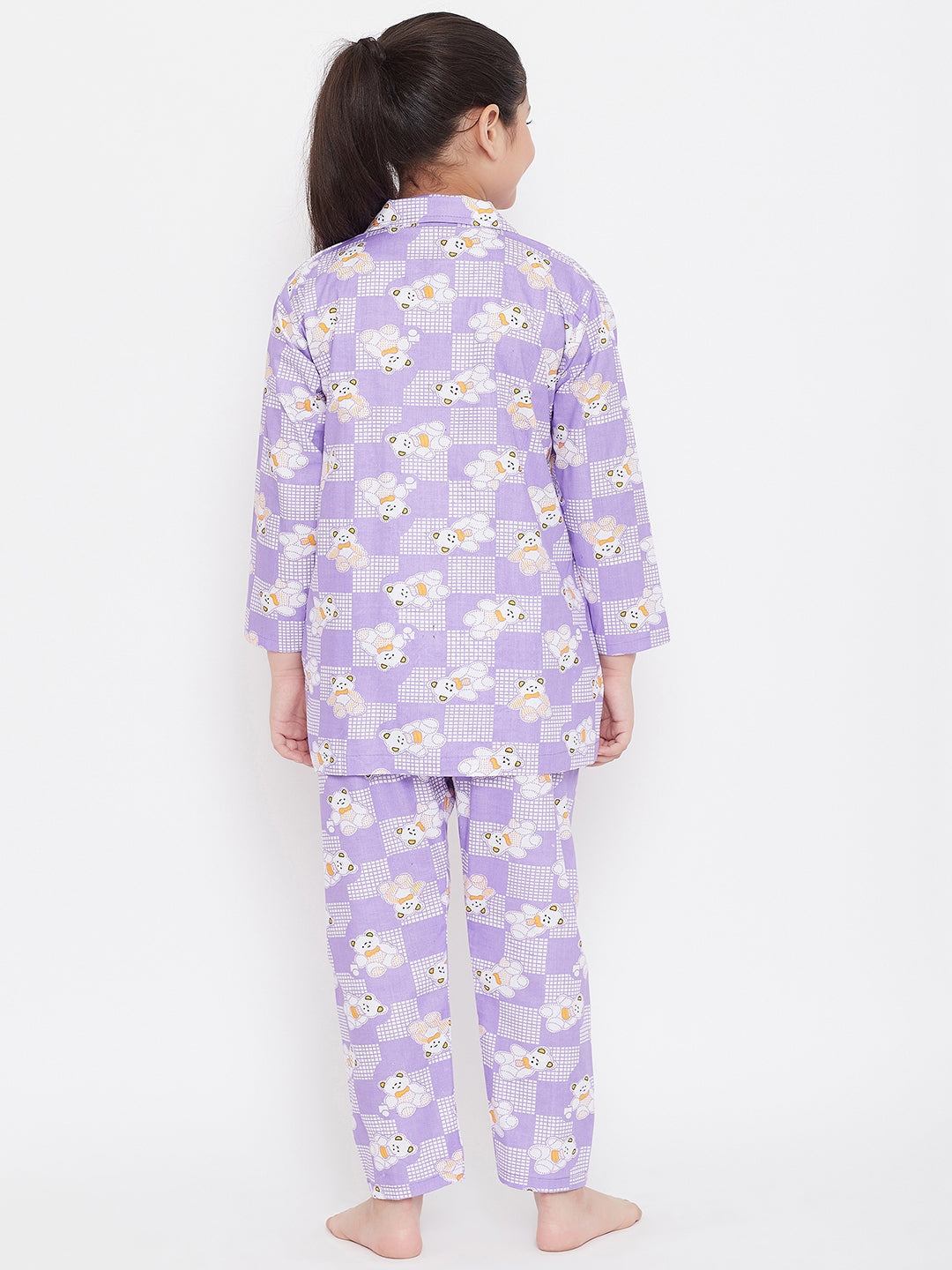 Peach & Purple Printed Rayon Nightsuit Pack, back view.