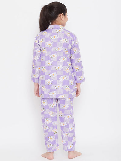 Peach & Purple Printed Rayon Nightsuit Pack, back view.