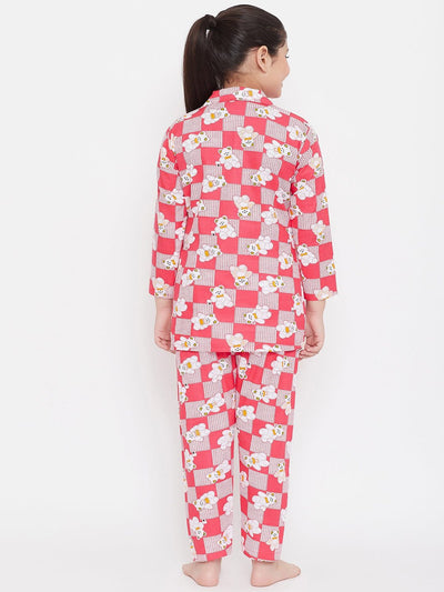 Kydzi Peach & Red Printed Rayon Nightsuit (Pack of 2)