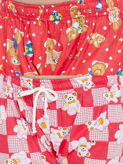 Kydzi Peach & Red Printed Rayon Nightsuit (Pack of 2)