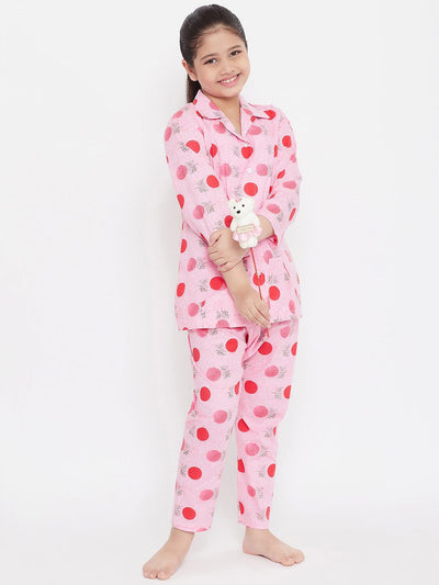 Kydzi Pink & White Printed Rayon Nightsuit (Pack of 2)