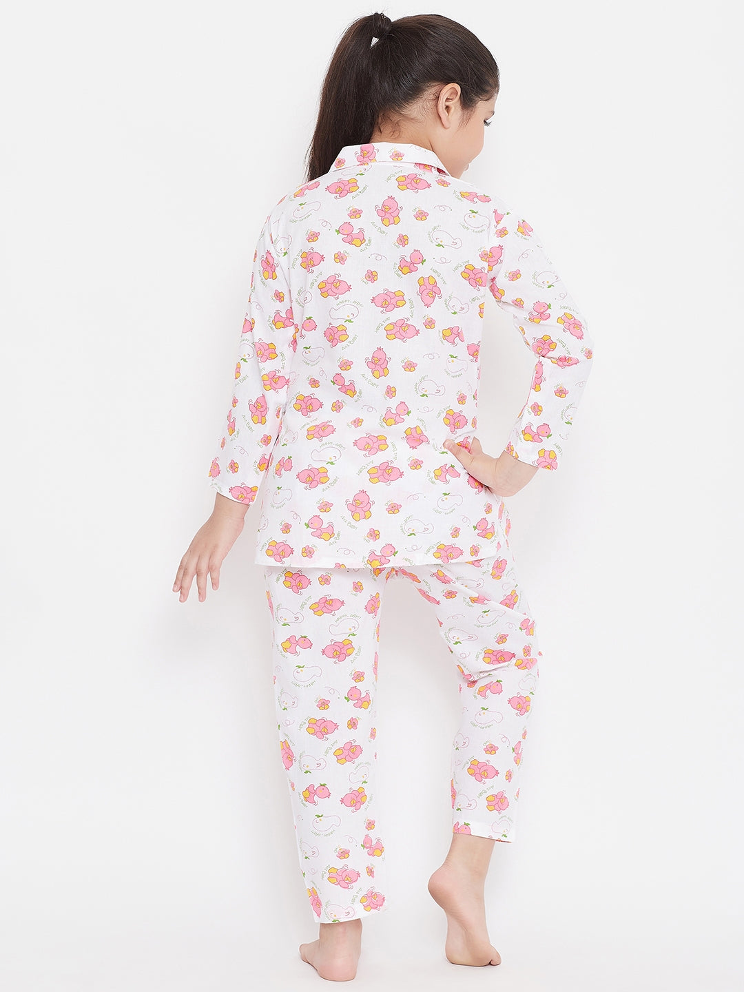 Kydzi Pink & White Printed Rayon Nightsuit (Pack of 2)