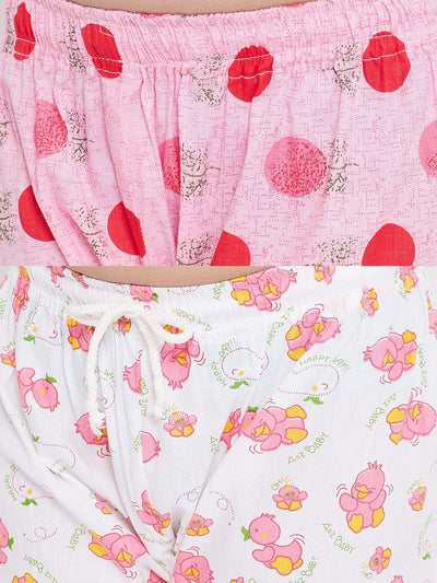 Kydzi Pink & White Printed Rayon Nightsuit (Pack of 2)