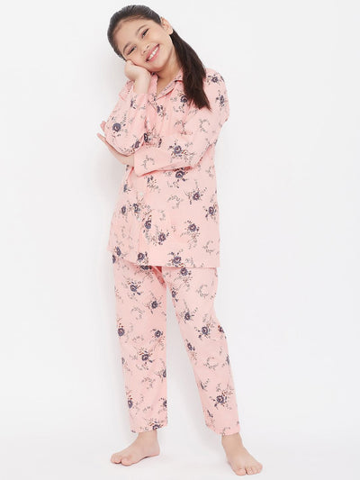 Kydzi Peach & Pink Printed Rayon Nightsuit (Pack of 2)