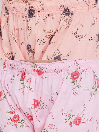 Kydzi Peach & Pink Printed Rayon Nightsuit (Pack of 2)