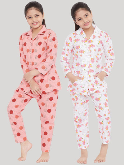 Kydzi Peach & White Printed Rayon Nightsuit (Pack of 2)