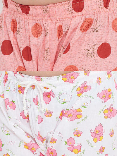 Kydzi Peach & White Printed Rayon Nightsuit (Pack of 2)