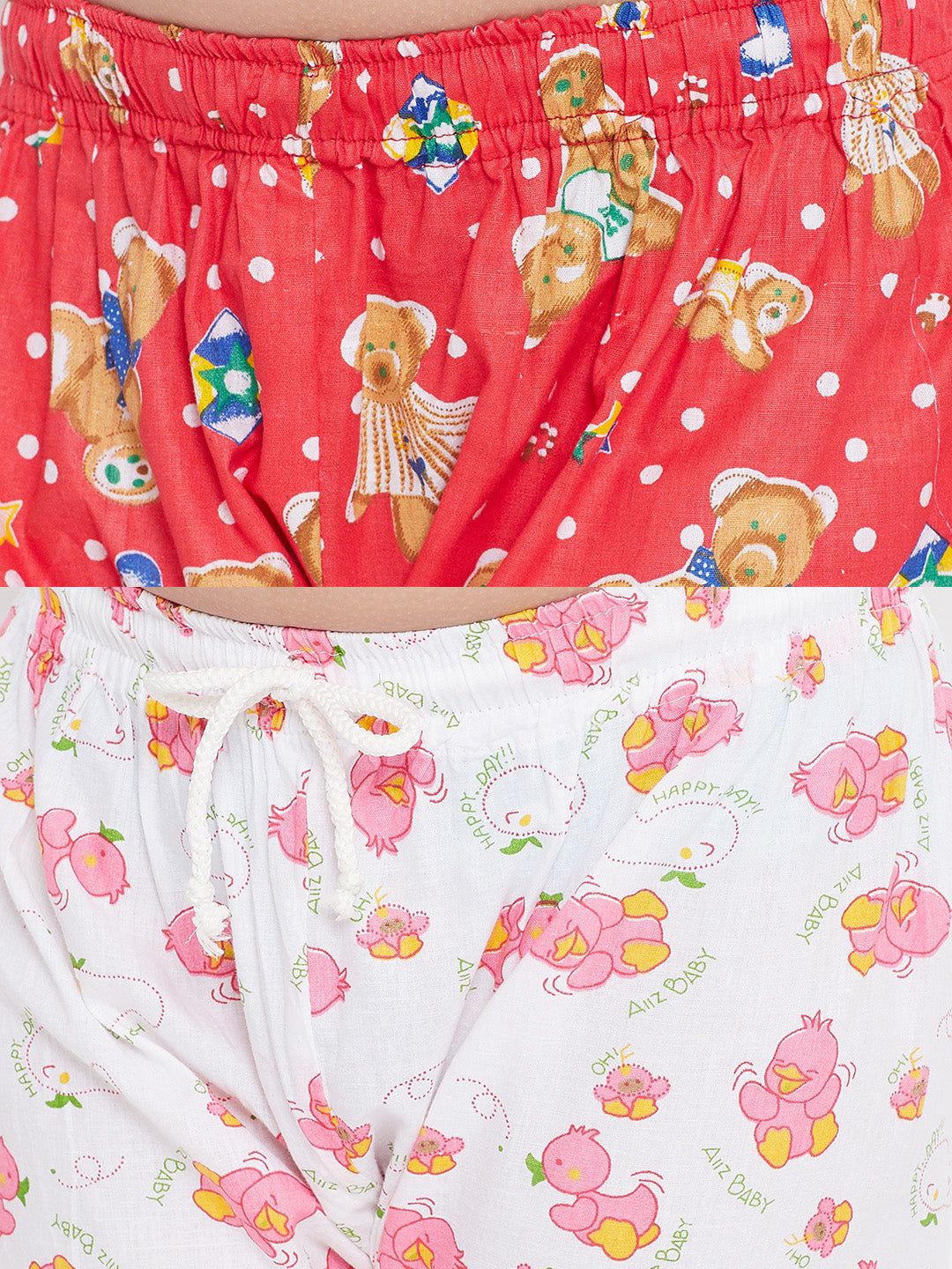 Kydzi Peach & White Printed Rayon Nightsuit (Pack of 2)