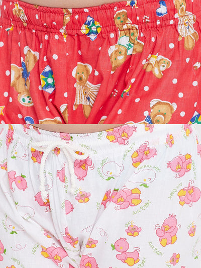 Kydzi Peach & White Printed Rayon Nightsuit (Pack of 2)