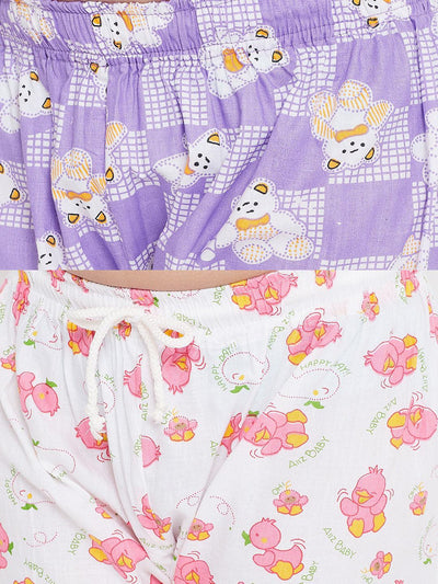 Kydzi Purple & White Printed Rayon Nightsuit (Pack of 2)