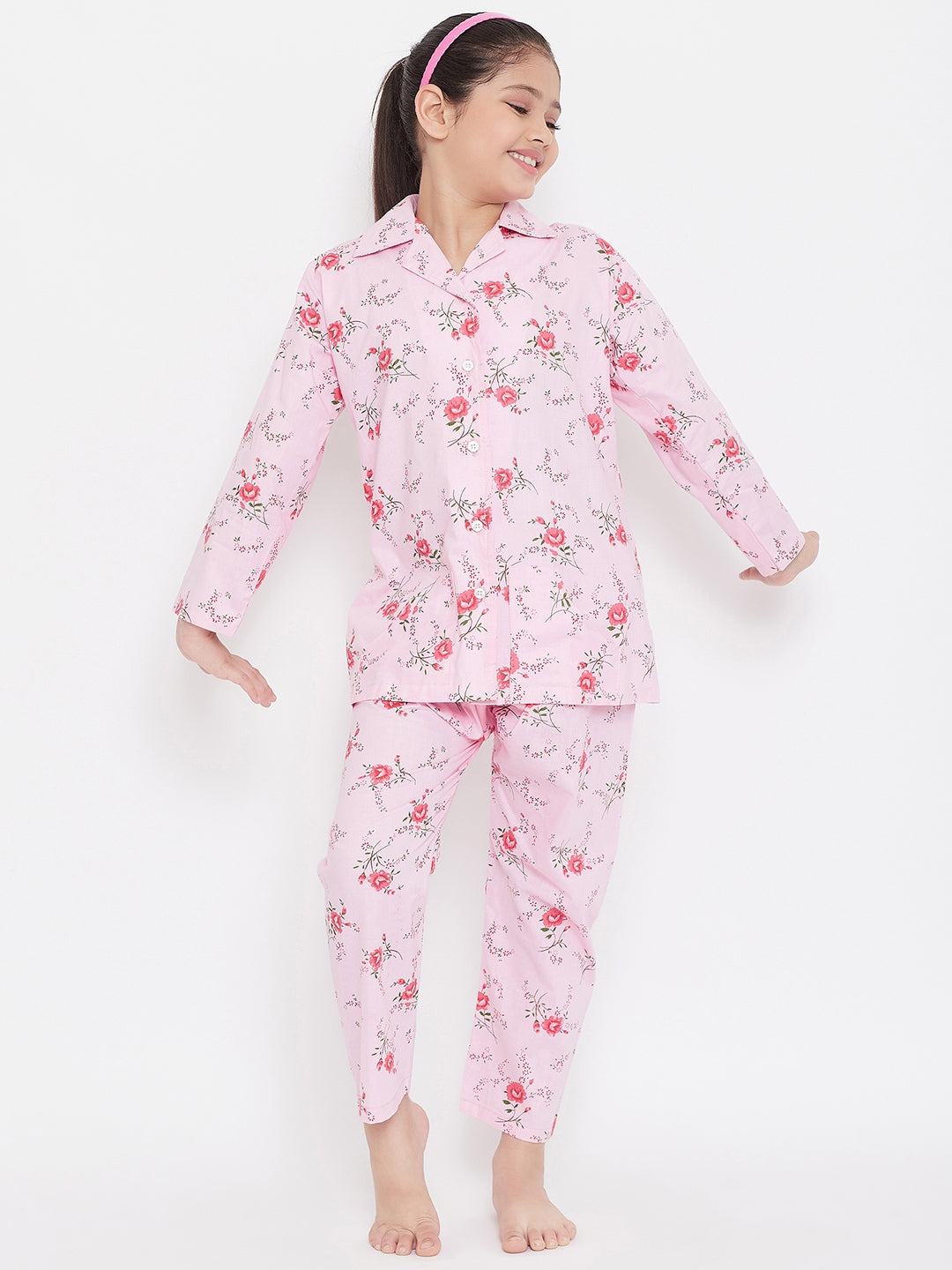 White and pink printed rayon night suit pack of 2.