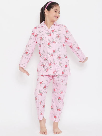 White and pink printed rayon night suit pack of 2.