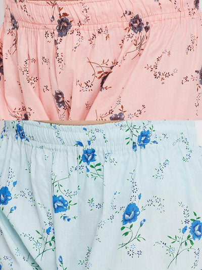 Kydzi Peach & Blue Printed Rayon Nightsuit (Pack of 2)