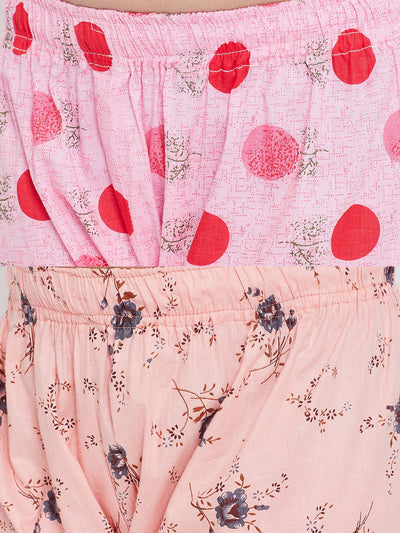 Kydzi Pink & Peach Printed Rayon Nightsuit (Pack of 2)