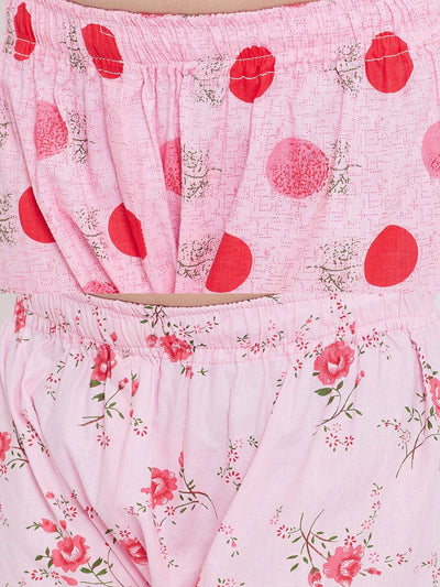 Kydzi Pink & Pink Printed Rayon Nightsuit (Pack of 2)