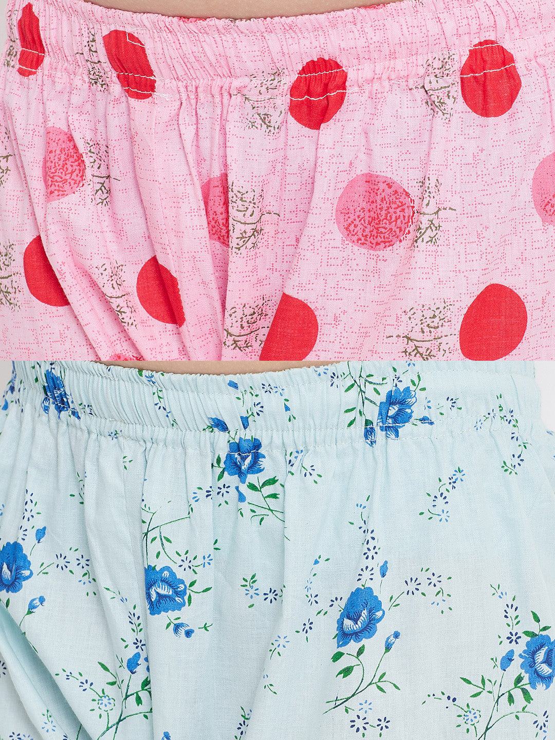 Peach & Peach printed rayon nightsuit pack with floral and dotted designs.
