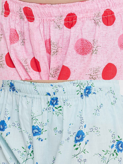 Peach & Peach printed rayon nightsuit pack with floral and dotted designs.