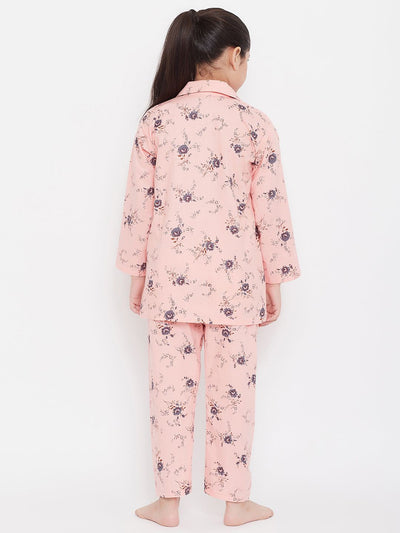 Peach & Peach printed rayon nightsuit pack of 2, floral design, back view.