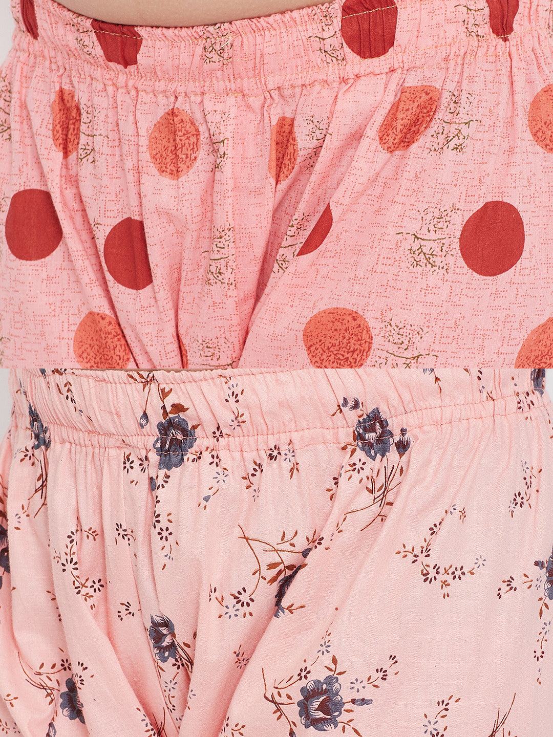 Kydzi Peach & Green Printed Rayon Nightsuit (Pack of 2)