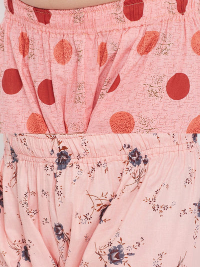 Kydzi Peach & Green Printed Rayon Nightsuit (Pack of 2)