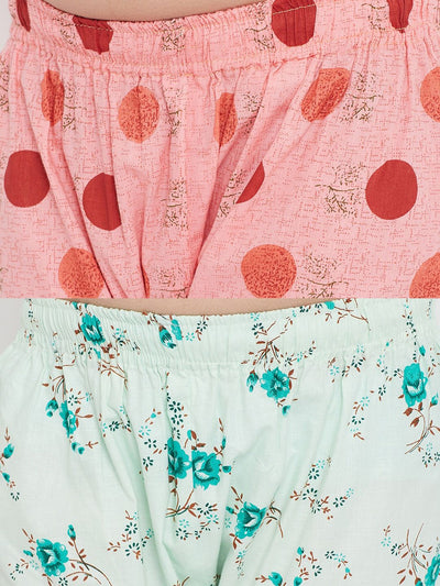 Kydzi Peach & Green Printed Rayon Nightsuit (Pack of 2)