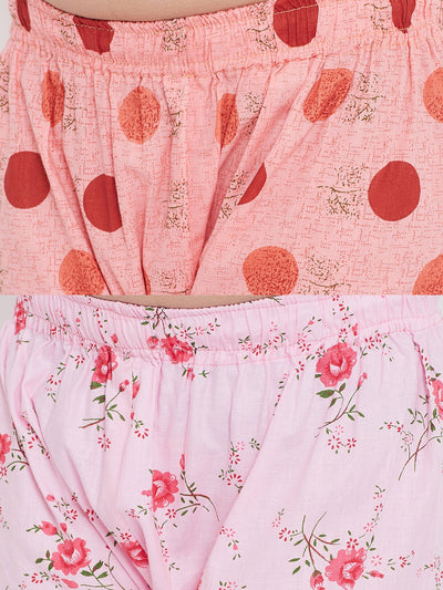 Kydzi Peach & Pink Printed Rayon Nightsuit (Pack of 2)