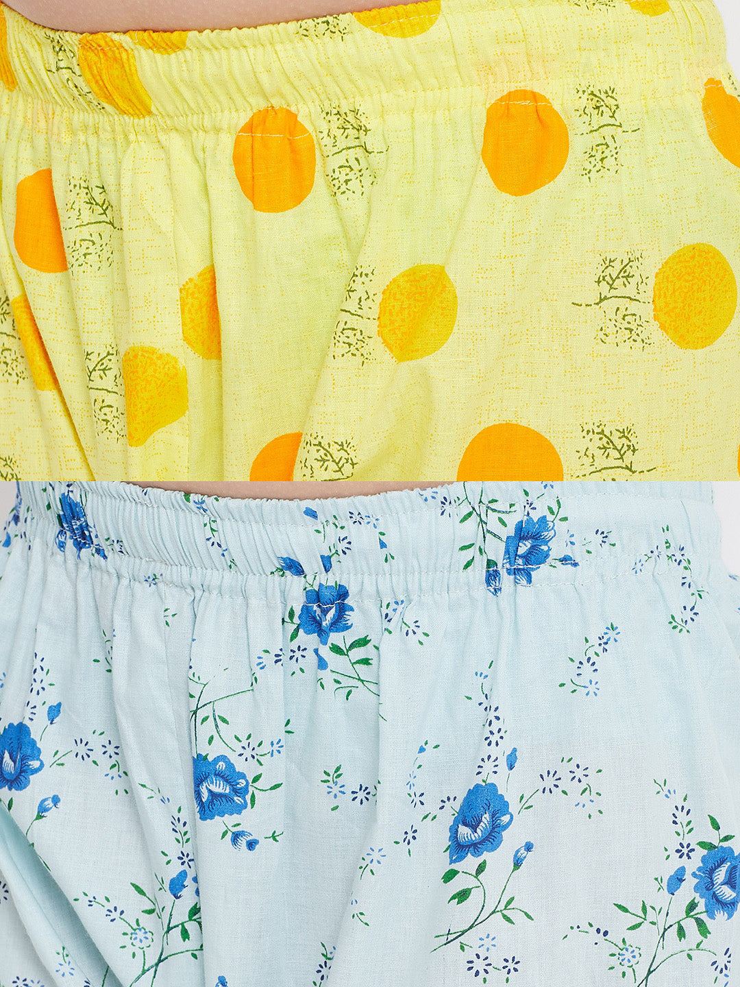 Kydzi Yellow & Blue Printed Rayon Nightsuit (Pack of 2)