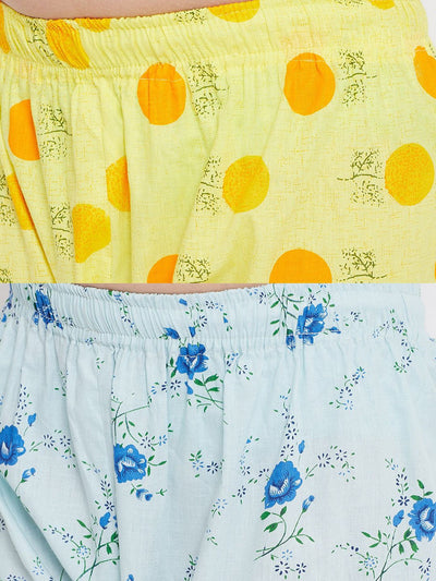 Kydzi Yellow & Blue Printed Rayon Nightsuit (Pack of 2)