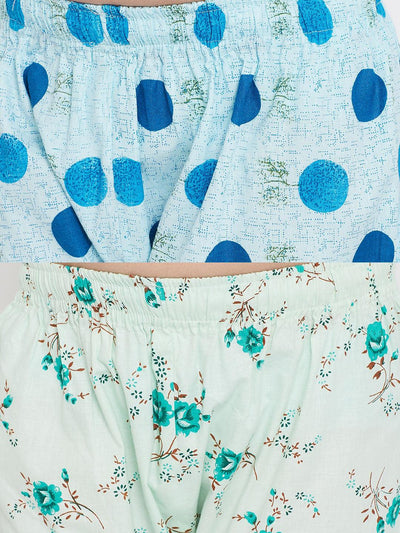 Blue and green printed rayon night suit pack of 2.