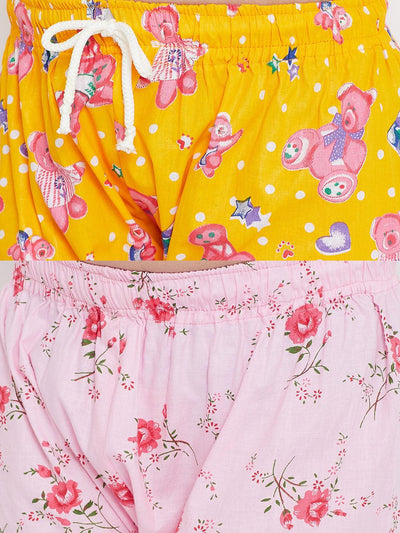 Kydzi Mustard & Pink Printed Rayon Nightsuit (Pack of 2)
