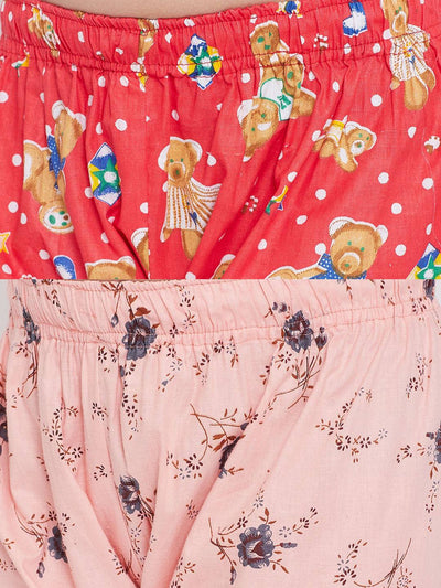 Kydzi Red & Peach Printed Rayon Nightsuit (Pack of 2)