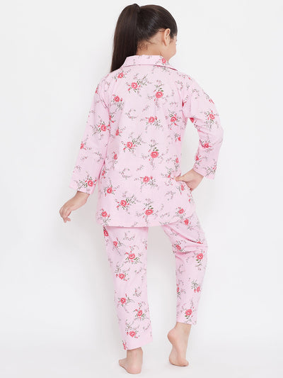 Kydzi Pink & Pink Printed Rayon Nightsuit (Pack of 2)