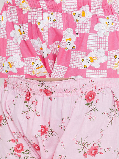 Kydzi Pink & Pink Printed Rayon Nightsuit (Pack of 2)