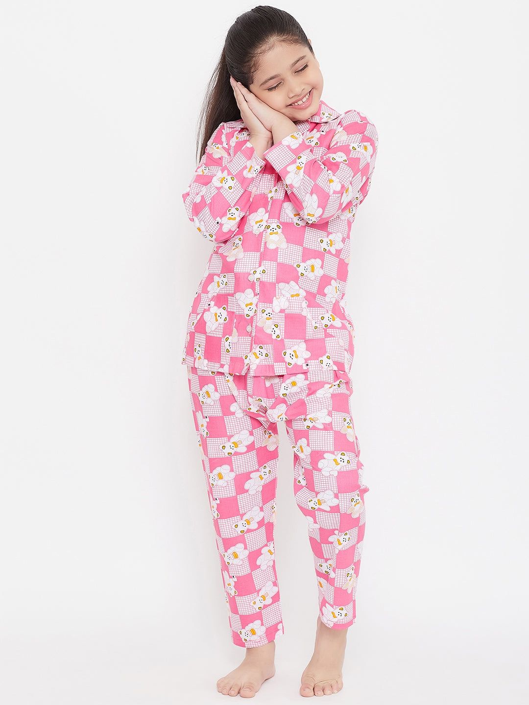 Kydzi Pink & Blue Printed Rayon Nightsuit (Pack of 2)