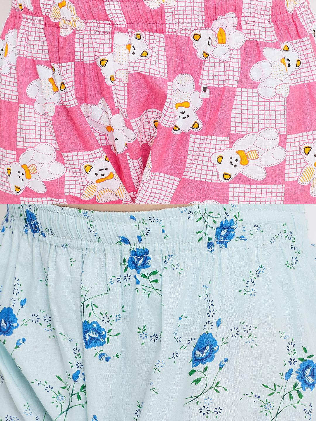 Kydzi Pink & Blue Printed Rayon Nightsuit (Pack of 2)